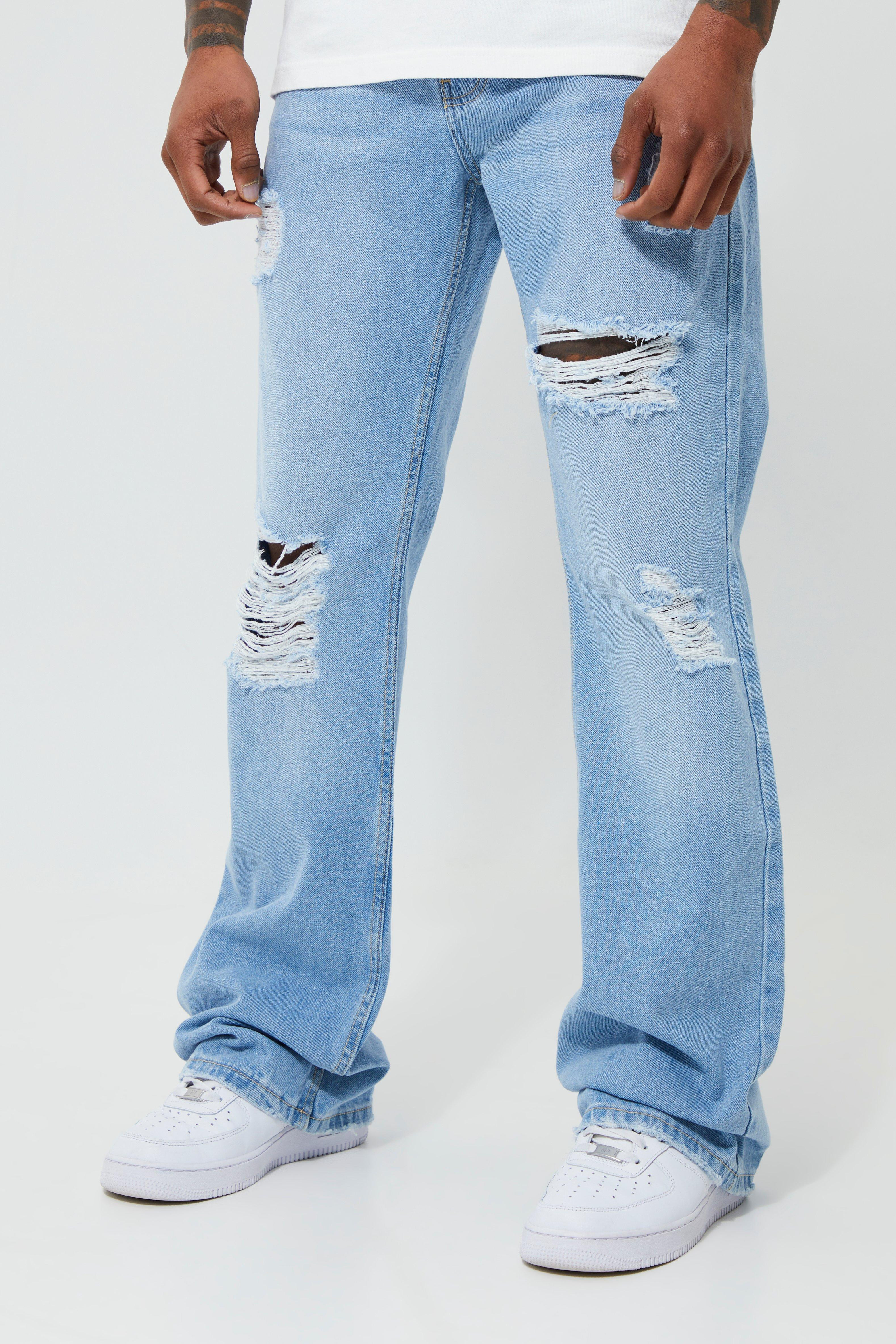 Relaxed Flare All Over Ripped Jeans | boohooMAN (US & CA)