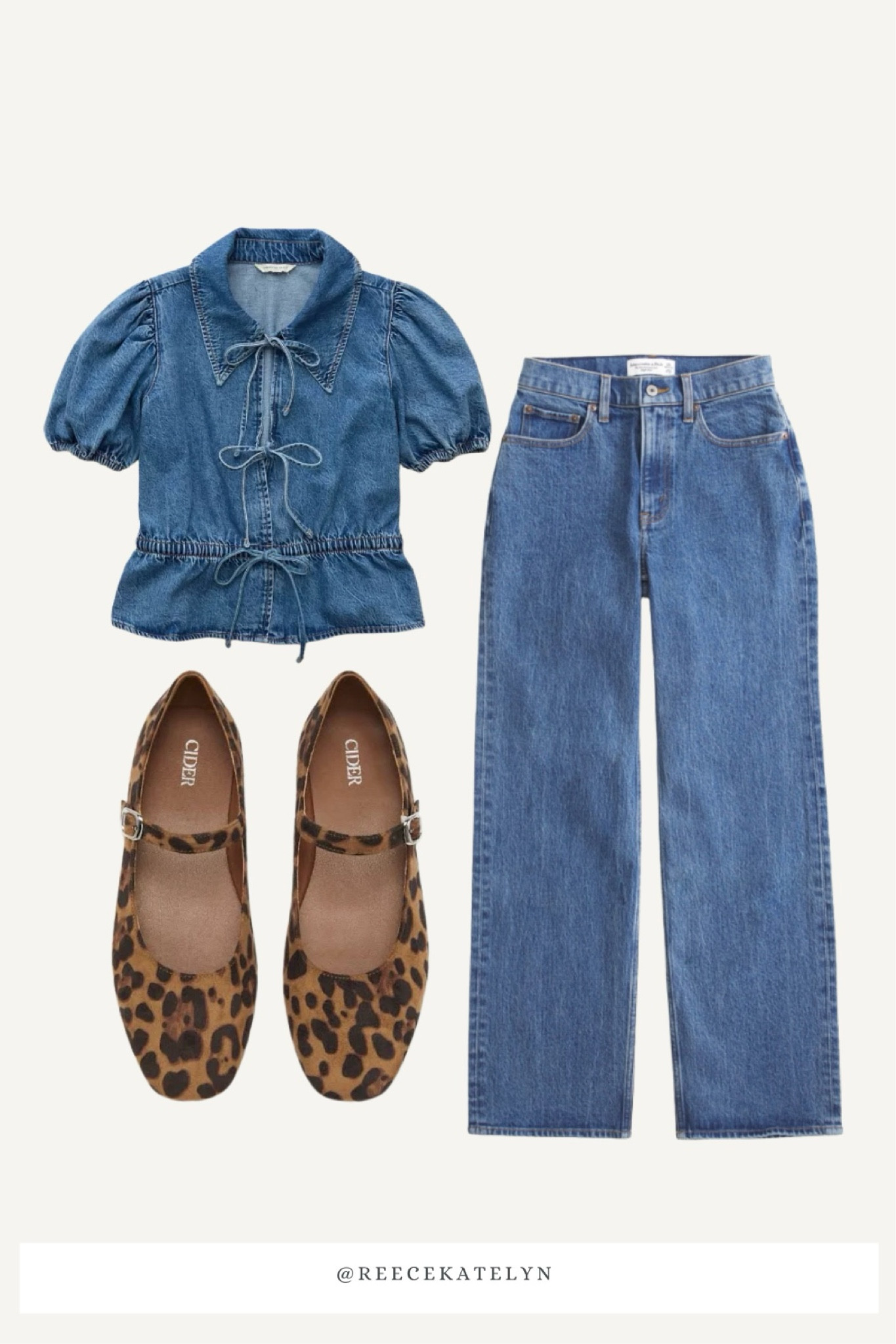 Fall transitional denim outfit / leopard ballet flats 