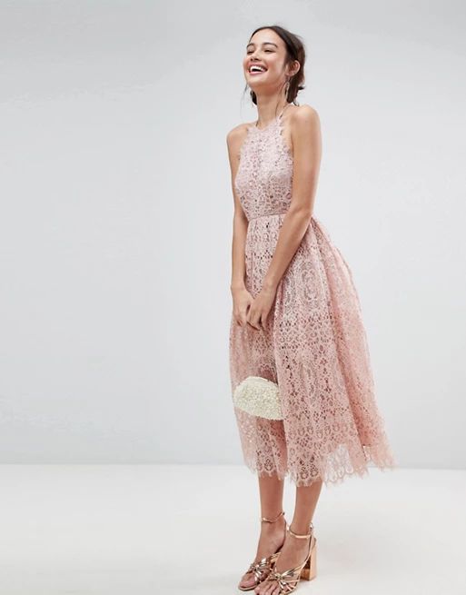 ASOS Lace Pinny Scallop Edge Midi Prom Dress | ASOS US