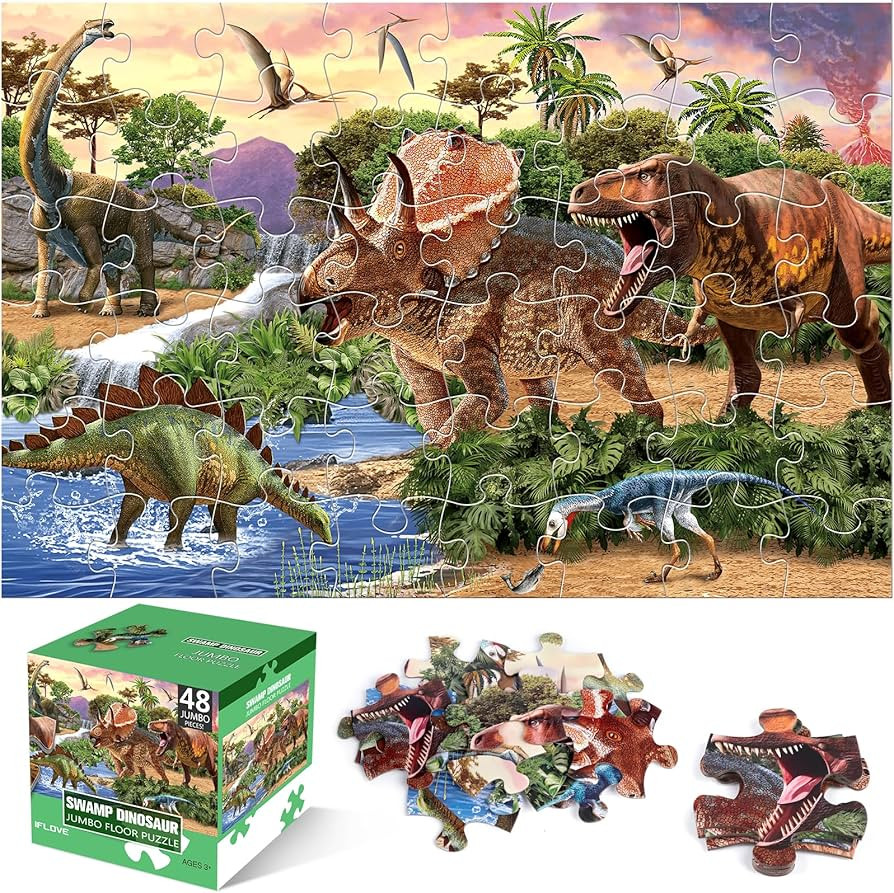 Jumbo Floor Puzzle for Kids,48 Piece Dinosaur Large Jigsaw Puzzles for Toddlers Ages 3-5,Children... | Amazon (US)