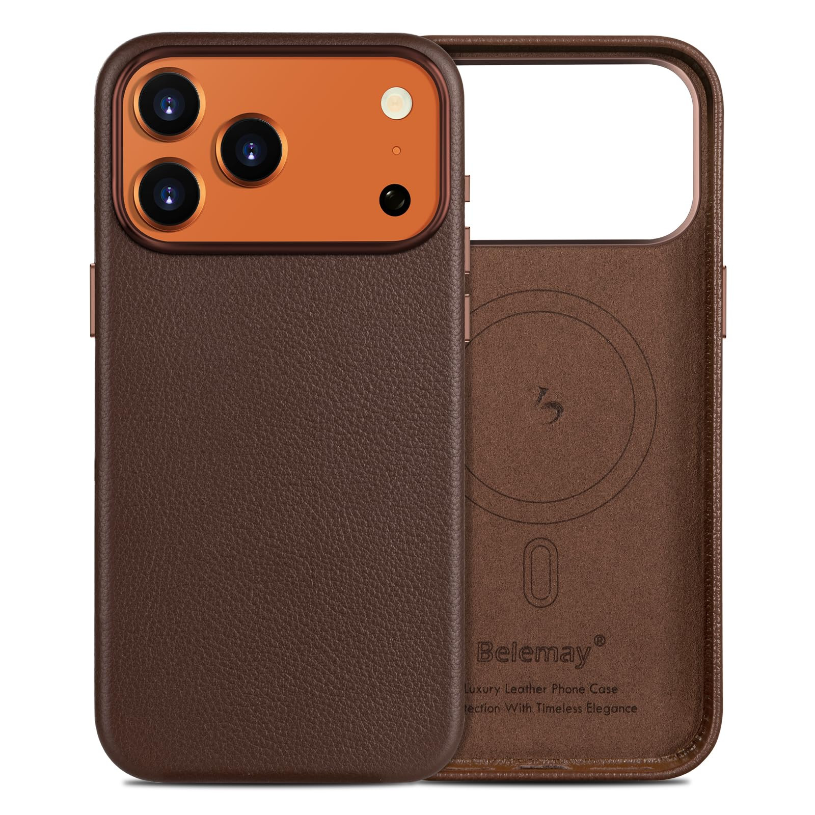 Belemay Handcrafted Premium Tumbled Leather Case for iPhone 17 Pro Max, Compatible with MagSafe, ... | Amazon (US)