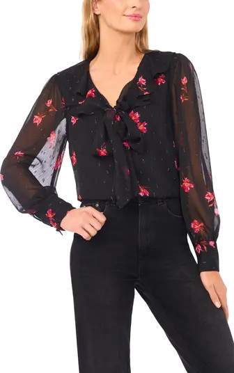 Flora Metallic Tie Neck Top | Nordstrom