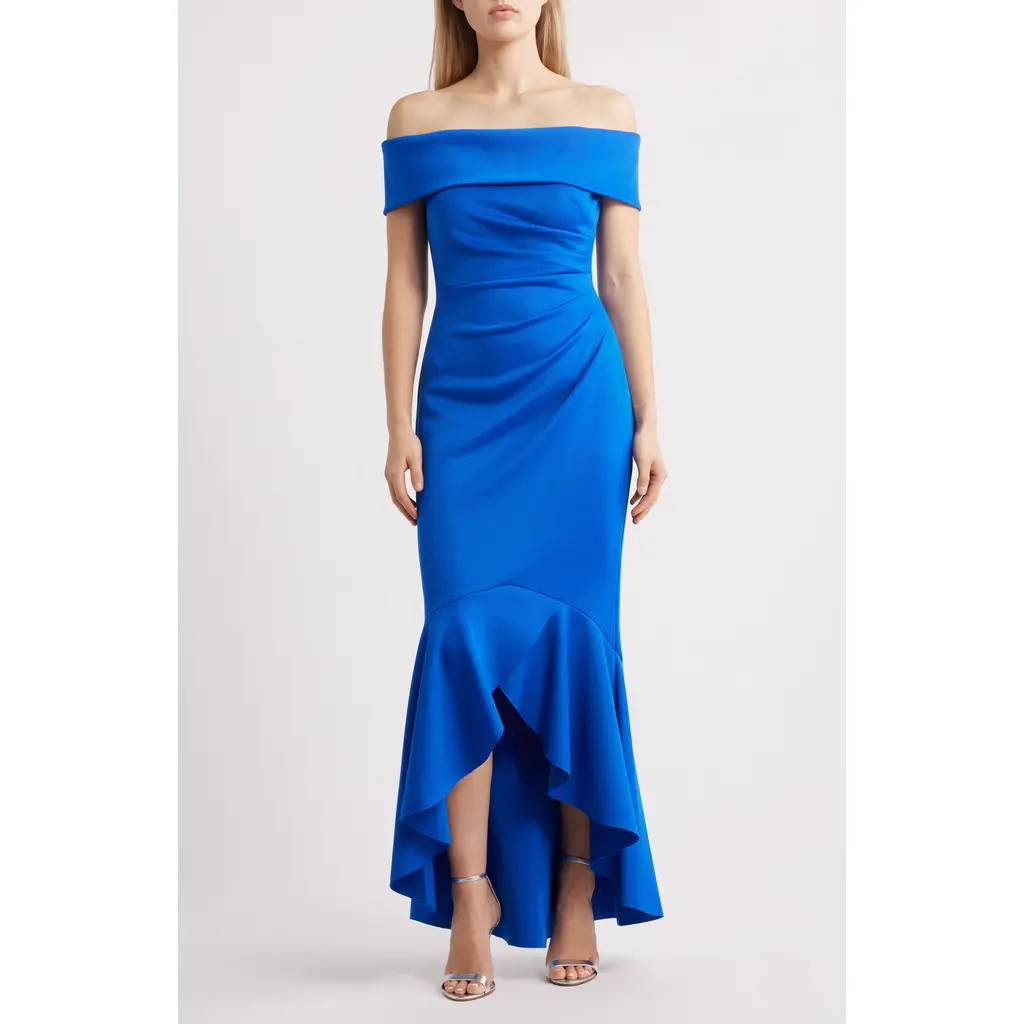 Eliza J Off the Shoulder High-Low Gown in Cobalt at Nordstrom, Size 0 | Nordstrom