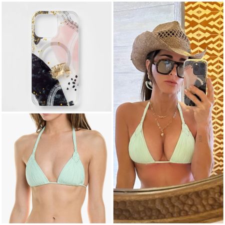 Kyle Richards’ Light Green Macrame Bikini and Phone Case 📸 = @kylerichards18
