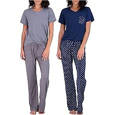 Real Essentials 2 Pack: Women’s Pajama Set Super-Soft Short & Long Sleeve Top With Pants (Avail... | Amazon (US)