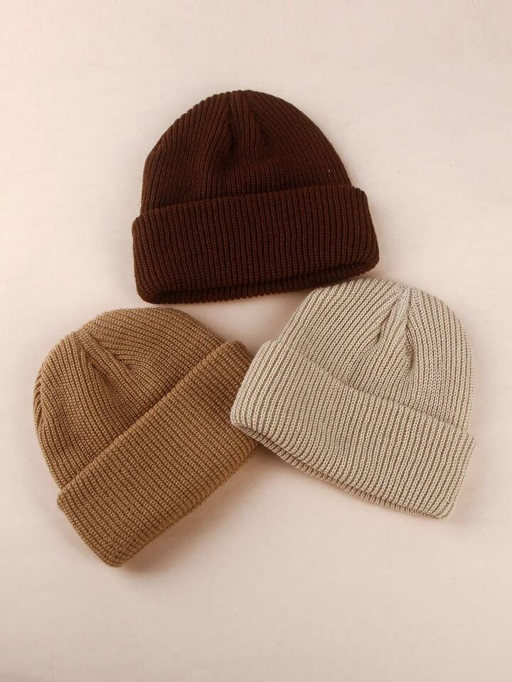 3pcs Pack Unisex Kids Knit Solid Color Warm Beanie Hats,Suitable For Autumn And Winter | SHEIN