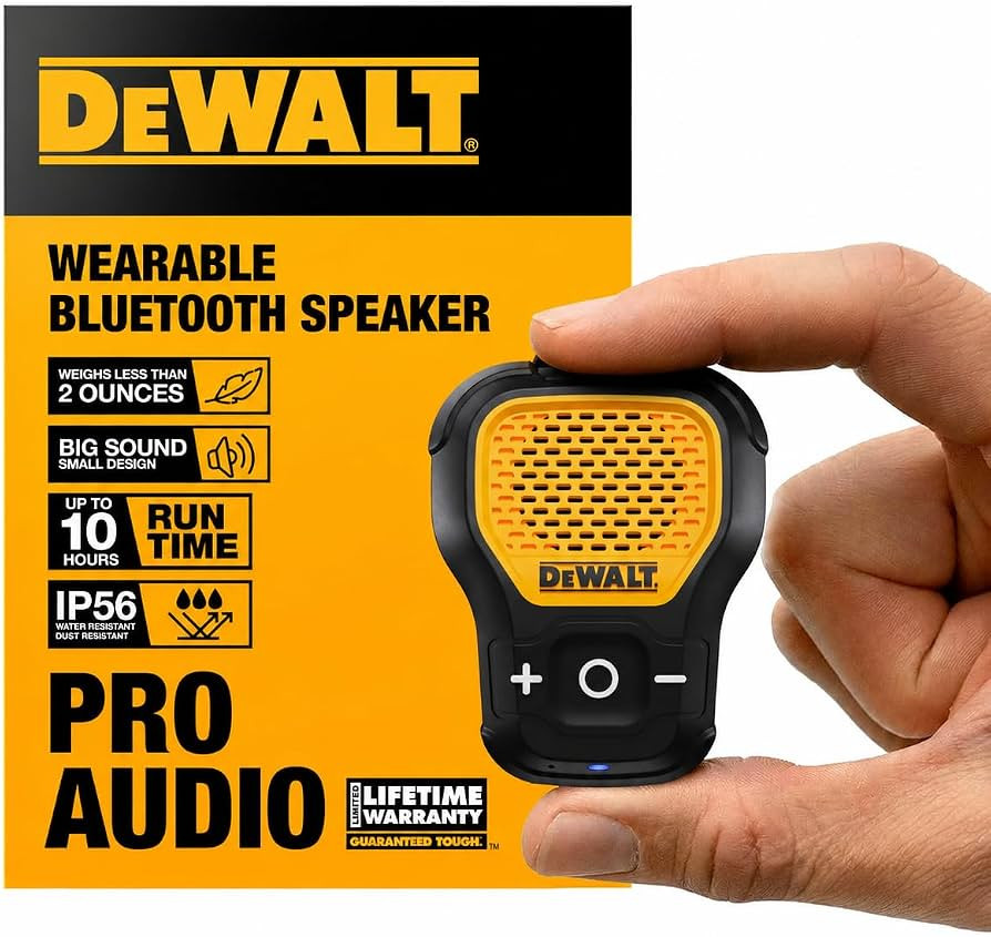 DEWALT Wearable Bluetooth Speaker, Clip-On Wireless Jobsite Pro Water-Resistant Portable Speaker ... | Amazon (US)