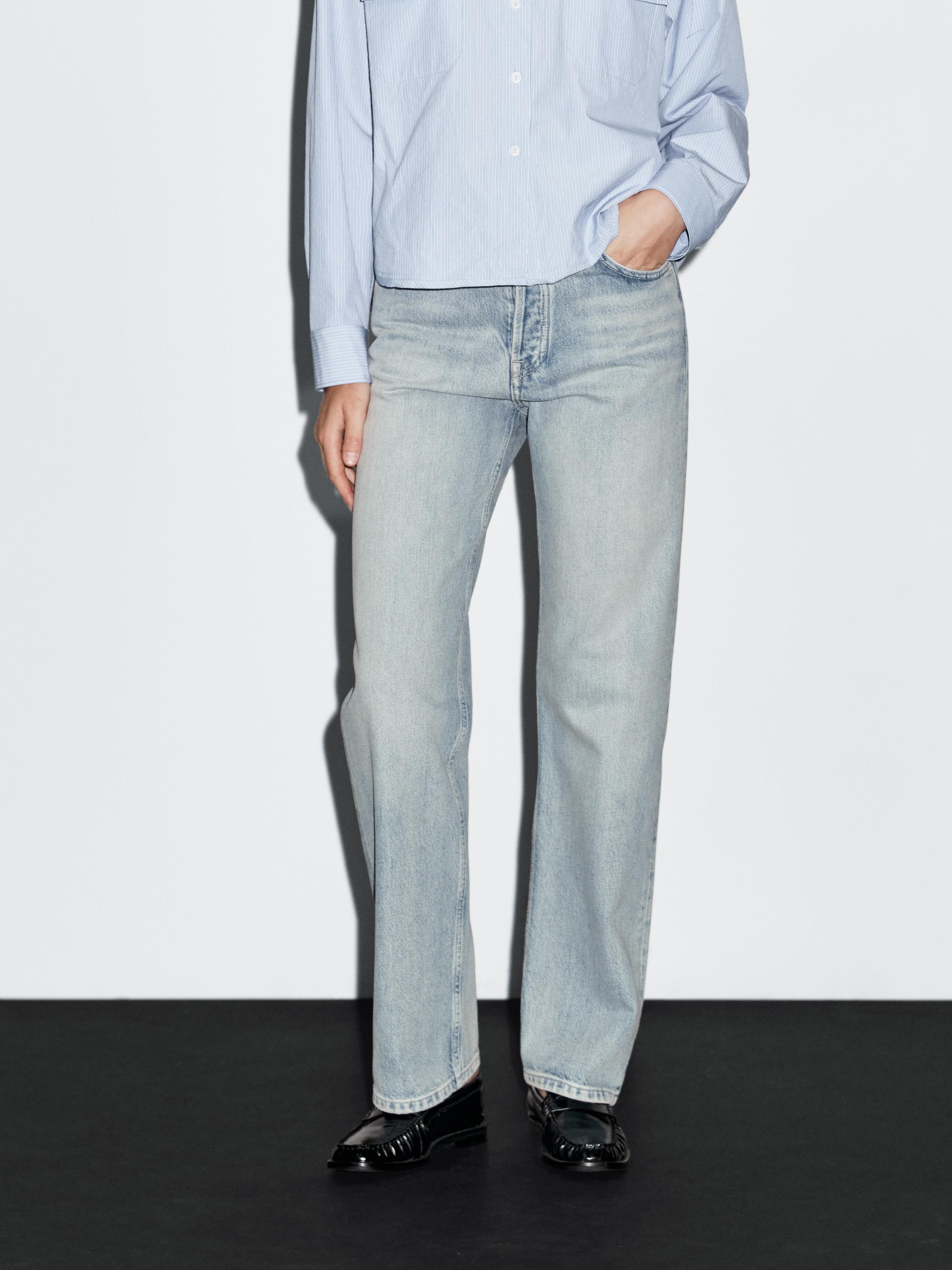 Straight-Fit-Jeans mit hohem Bund aus Baumwollmischgewebe | Massimo Dutti DE