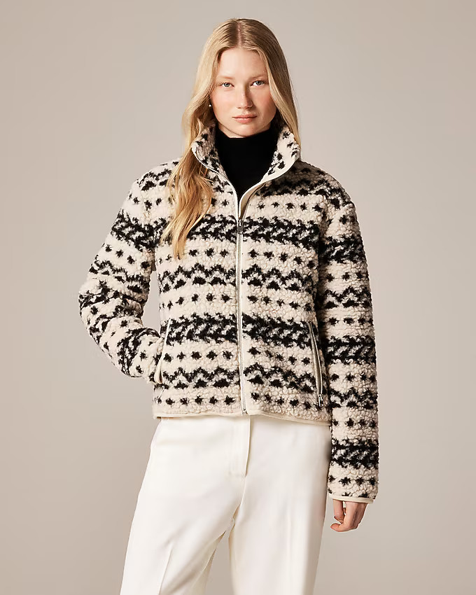 Sherpa fleece zip-up jacket in jacquard | J. Crew US
