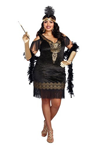 Dreamgirl Adult Womens Plus Size Flapper Dress Costume, 20s Great Gatsby, Swanky Flapper Halloween Costume, Black/Gold - 3X | Amazon (US)