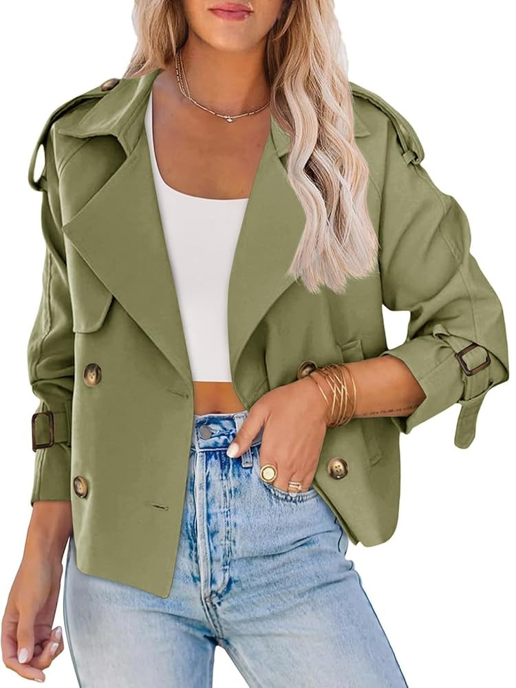 Saodimallsu Women Crop Double Breasted Trench Coat Raglan Sleeve Work Office Cropped Jacket With ... | Amazon (US)