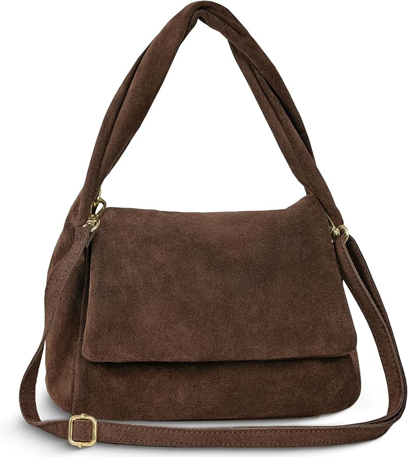 Italian Genuine Suede Top-Handle Bag for Women with Zipper Magnetic Flap & Twisted Handle | Cross... | Amazon (US)