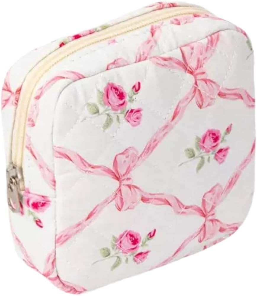 Small Quilted Cosmetic Pouch for Purse, Mini Cotton Quilted Makeup Bag, Cute Make Up Pouch Bag Li... | Amazon (US)