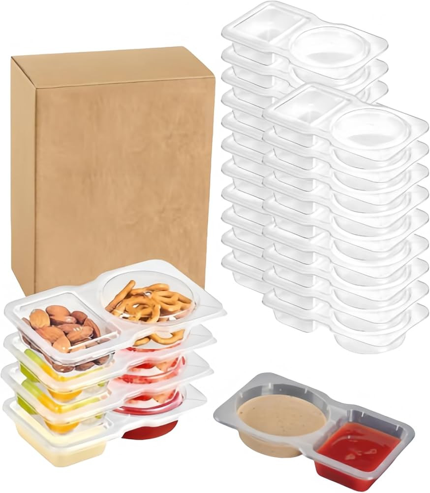 Amazon.com: Carastora 20-Pack Snack Containers with Lids, Disposable Double Compartment Sauce Cup... | Amazon (US)