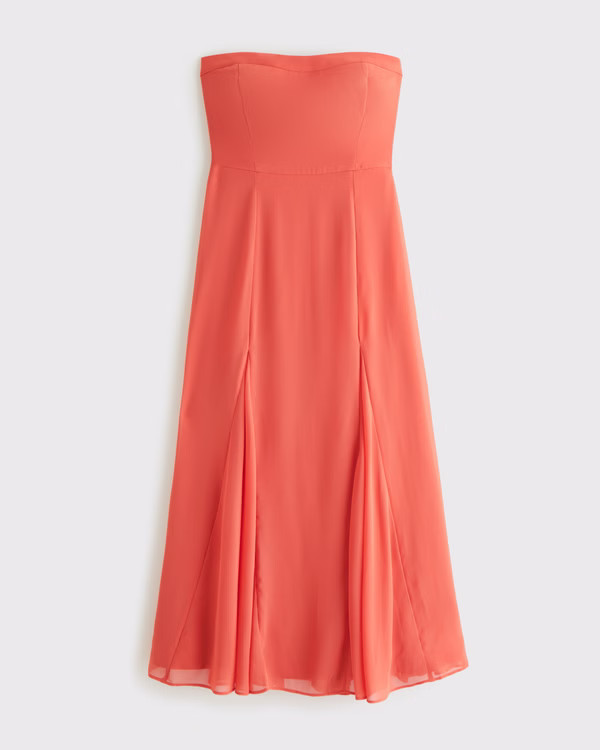 Women's The A&F Camille Strapless Godet Midi Dress | Women's Dresses & Jumpsuits | Abercrombie.co... | Abercrombie & Fitch (US)