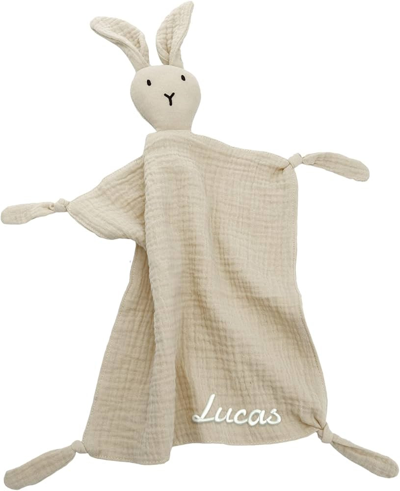 Personalized Muslin Lovey Blanket, Embroidered Baby Security Blanket Bunny Comforter, Soft Sleepi... | Amazon (US)