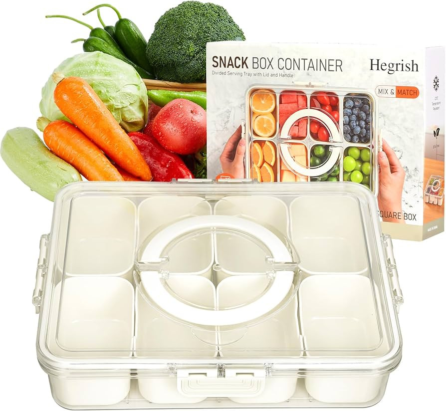 Snack Box Container,Dishwasher Safe Divided Serving Tray with Lid,Fruit Storage Containers for Ve... | Amazon (US)