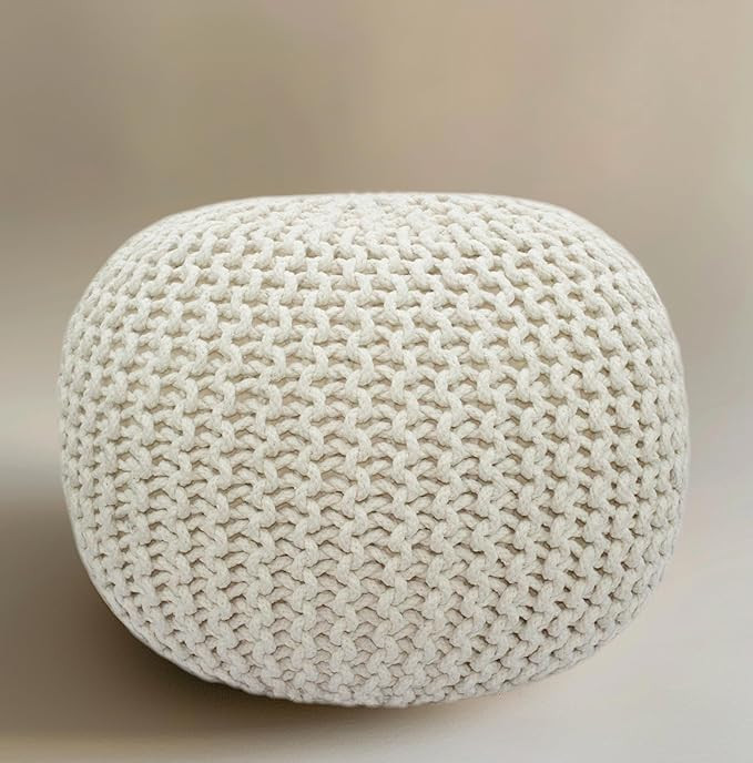 COTTON CRAFT Round Dori Pouf - Cotton Braid Cord Cable Knitted Ottoman - Foot Stool Footrest Floo... | Amazon (US)