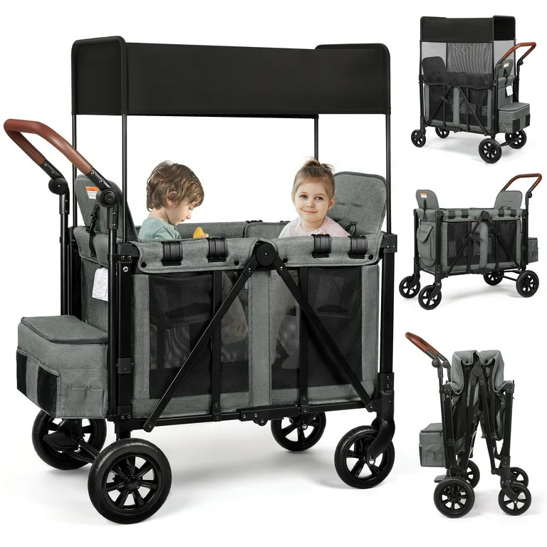 Vomeast Wagon Stroller for 2 Kids, 4-in-1 Wagon Stroller with Canopy, Adjustable Handlebars, Remo... | Walmart (US)