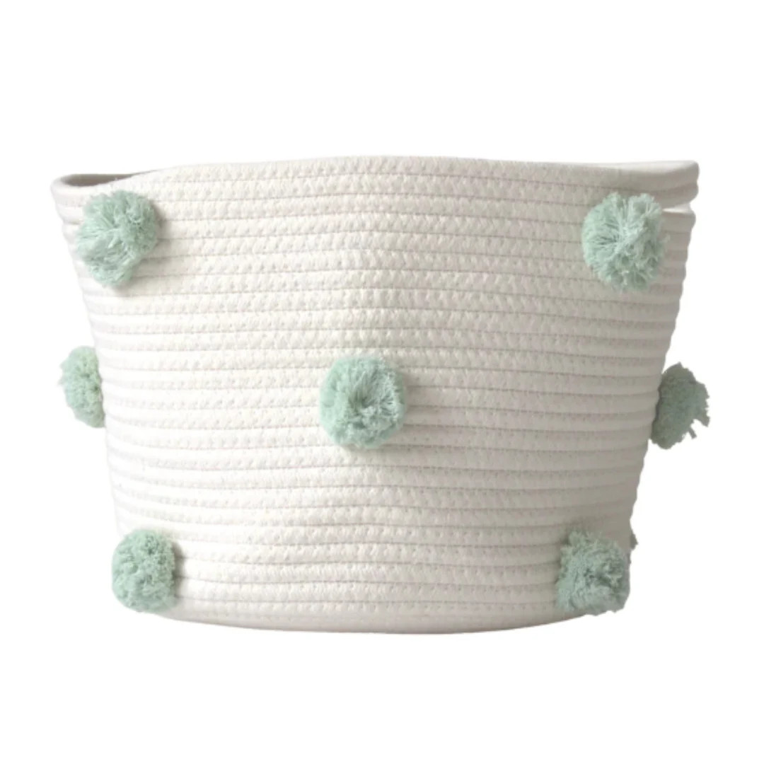 Mint Pom Basket MEDIUM Mint Green Baby Nursery, Nursery Decor, Baby Nursery, Baby Room Storage, O... | Etsy (US)