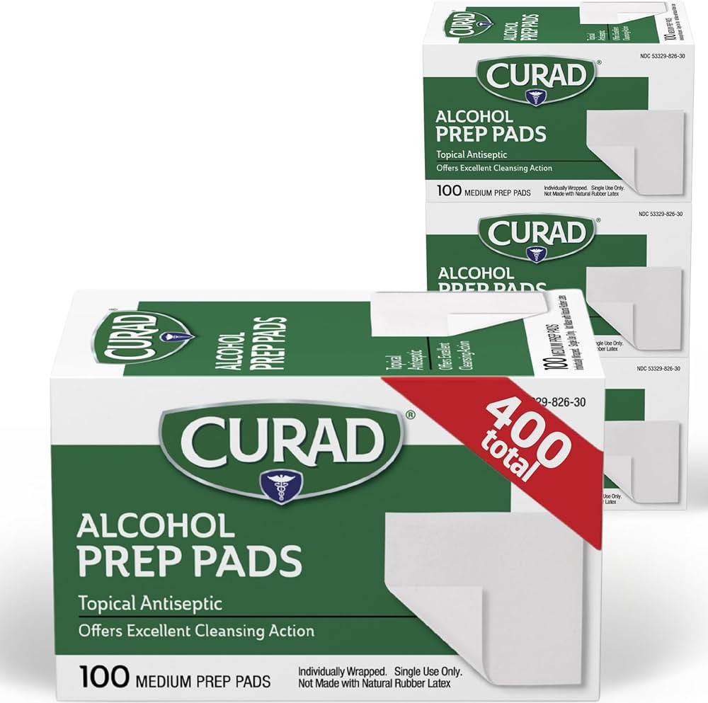 CURAD Alcohol Prep Pads (Pack of 4 Boxes) | 400 Pieces of Medium Isopropyl Wipes Individually Wra... | Amazon (US)