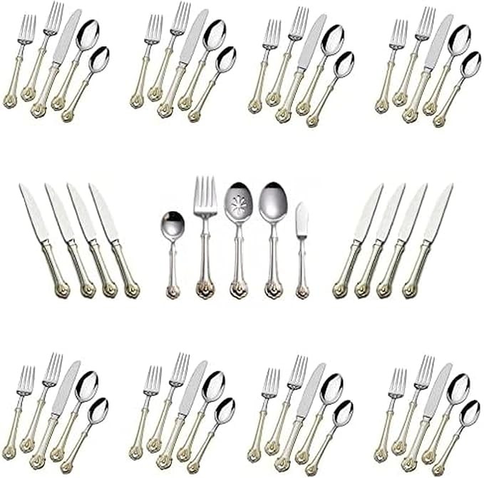 Wallace Napoleon Bee Gold Accent 18/10 Stainless Steel 53pc. Flatware Set | Amazon (US)
