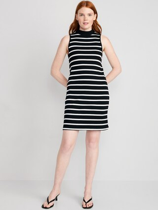 Sleeveless Mock-Neck Striped Rib-Knit Mini Shift Dress for Women | Old Navy (US)