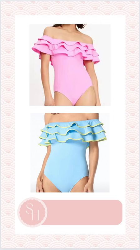 Cutest one piece ruffle shoulder swimsuits! Can’t decide which I love more - pink or blue?! 

One piece swim. Off the shoulder. Ruffles. Pastel swim. 

#LTKtravel #LTKSeasonal #LTKswim