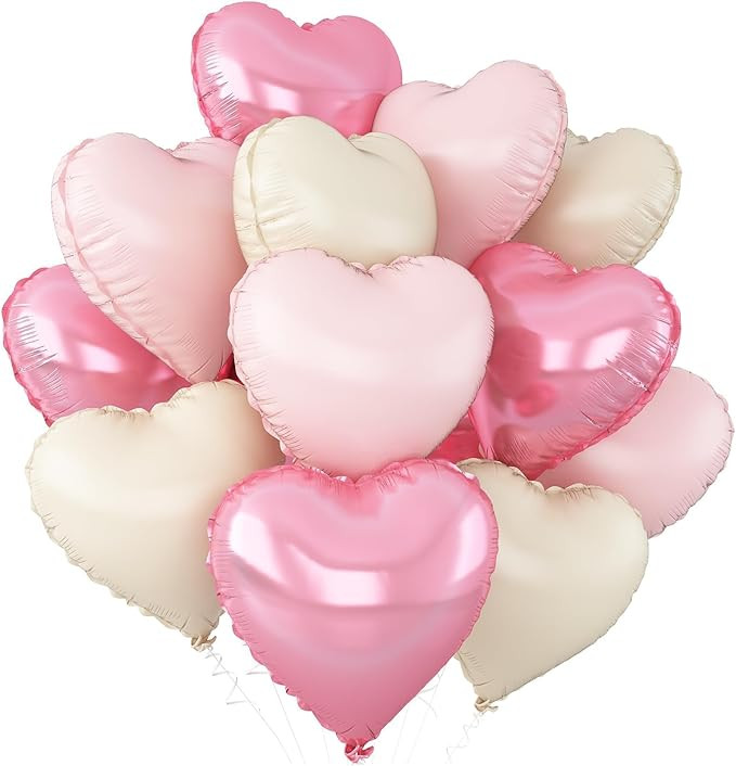 Pink White Heart Balloons,12Pcs Baby Pink Cream Heart Shaped Foil Balloons,18Inch Sand White Heli... | Amazon (US)