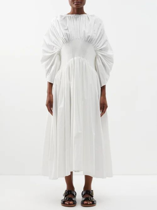 Renata Brenha - Bandonenon Ruched Cotton-poplin Dress - Womens - Off White | Matches (US)