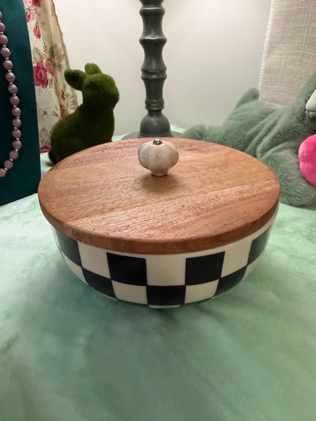 Checkered kitchen bowl w/ wooden lid | Etsy (US)