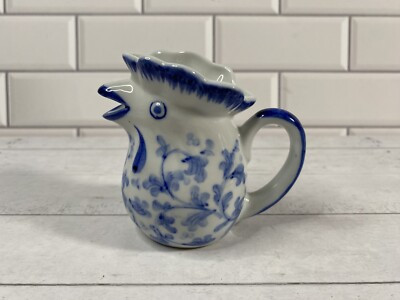 Vintage Andrea by Sadek Chicken Rooster Mini Creamer Pitcher 3 Inch Blue White  | eBay | eBay US