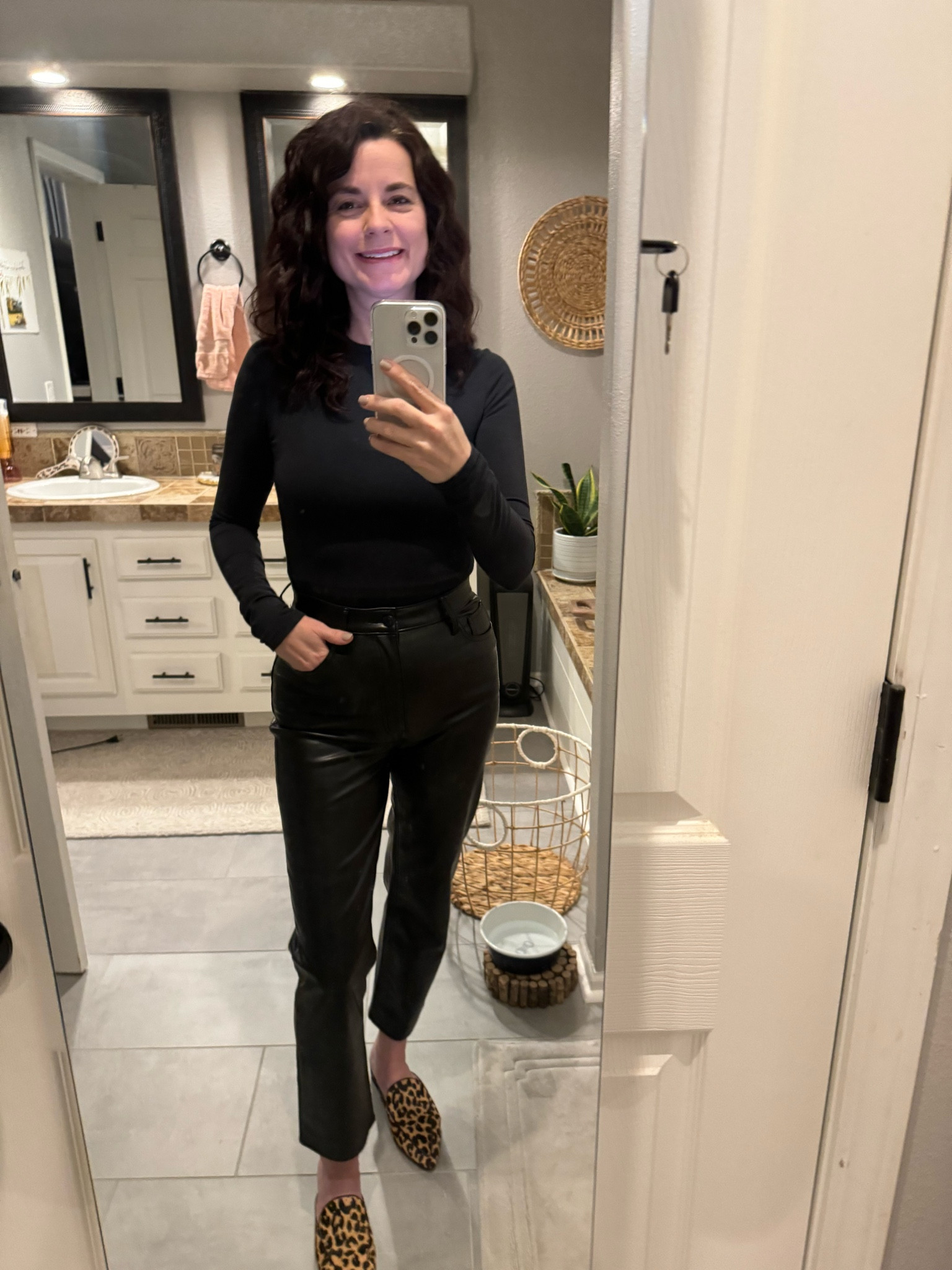 These vegan leather pants with this Skims long sleeve tee is everything!!!  Mules are Cole Haan!

#LTKfindsunder100 #LTKshoecrush #LTKstyletip