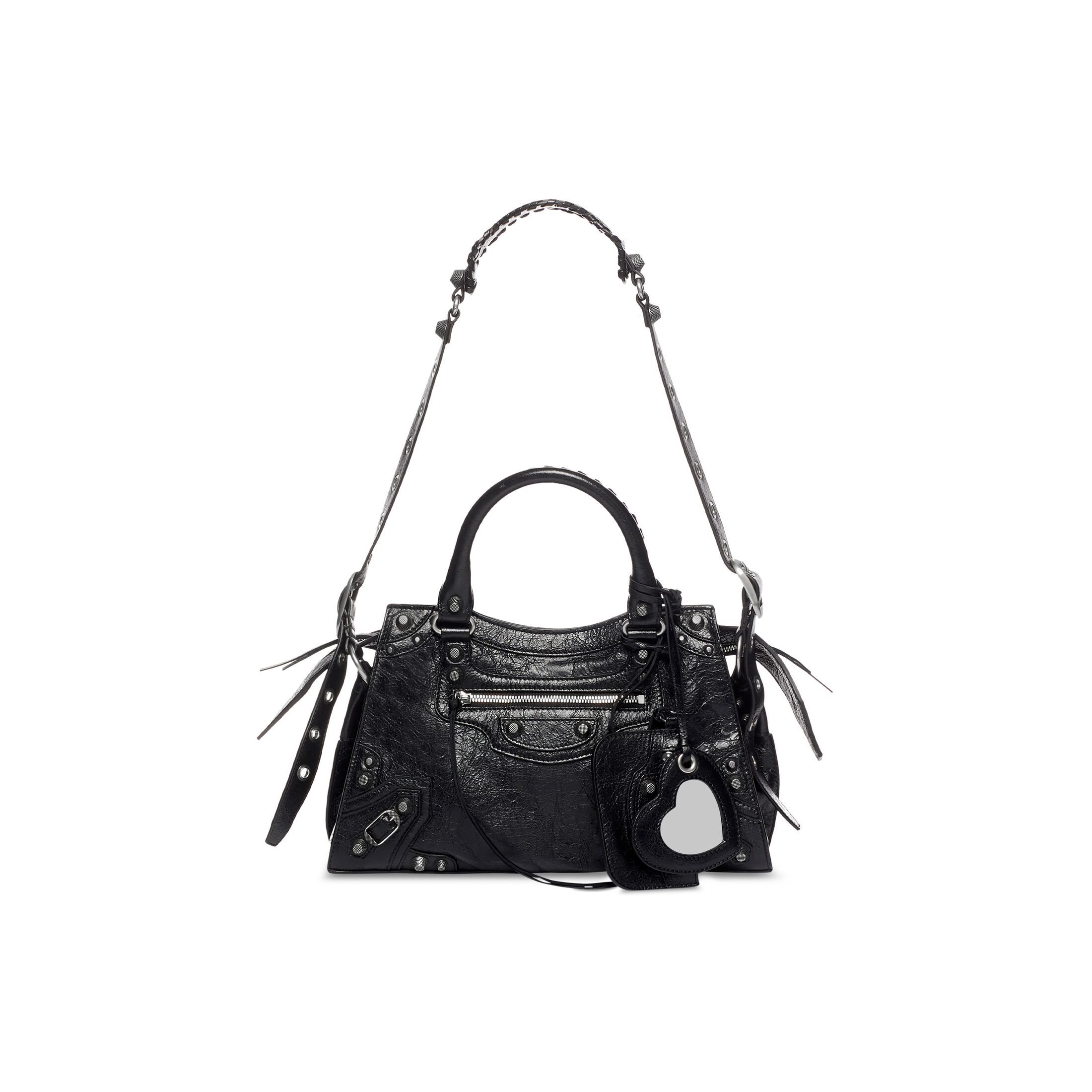 Neo Cagole City Small Handbag in black Arena lambskin, aged-silver hardware | Balenciaga