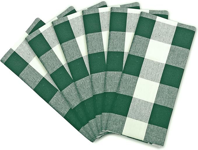 Green Napkins, Cloth Napkins Set of 6, Buffalo Plaid Napkins - Napkins Cloth Washable, Green Cott... | Amazon (US)