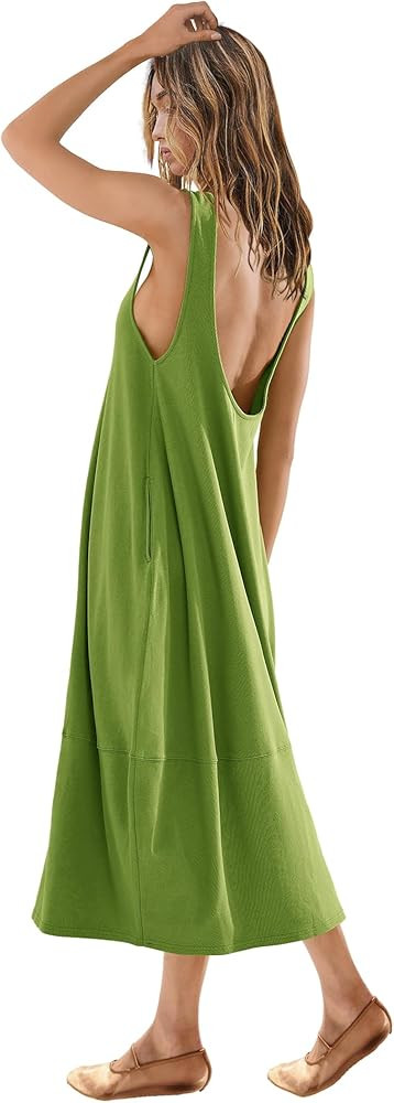 SENSERISE Womens Backless Midi Dresses Sleevelee Tank Dress Tee Shirt Beach Sundresses with Pocke... | Amazon (US)