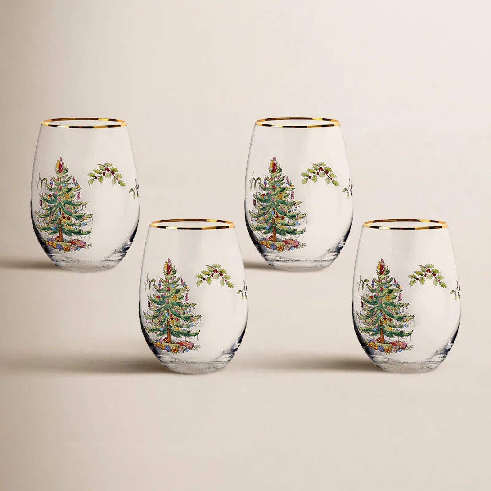 Spode Christmas Tree Stemless Wine Glasses 19Oz & Reviews | Wayfair | Wayfair North America