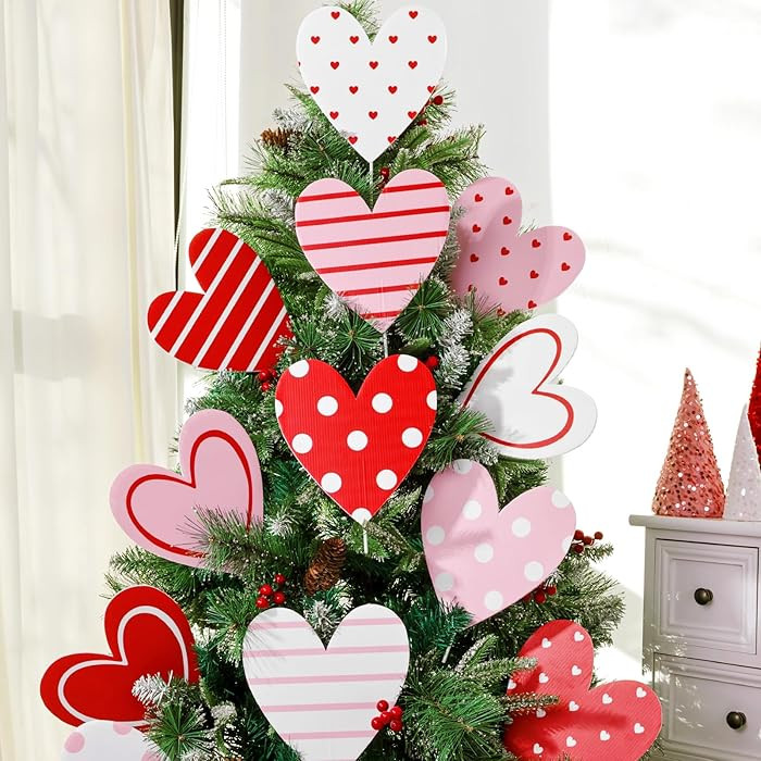 Valentines Day Decorations Tree Ornaments: 12 pcs Extra Large Red Pink White Heart San Valentine ... | Amazon (US)