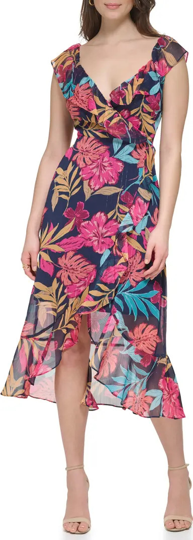 Tropical Floral Chiffon Faux Wrap Dress | Nordstrom Rack