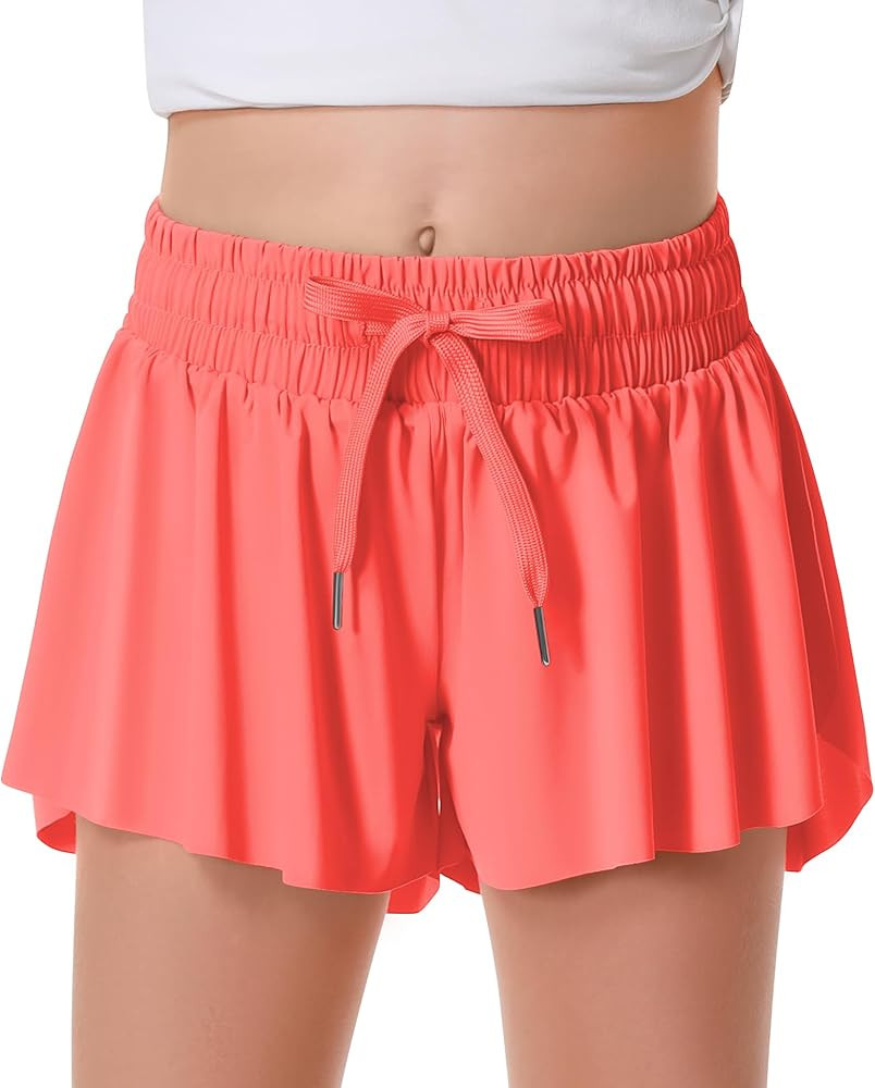 Girls Flowy Shorts Butterfly Shorts for Kids with Pocket 2-in-1 Athletic Shorts Running Shorts fo... | Amazon (US)