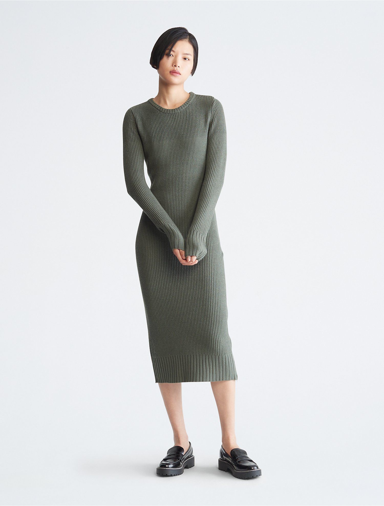 Ribbed Long Sleeve Crewneck Dress | Calvin Klein | Calvin Klein (US)