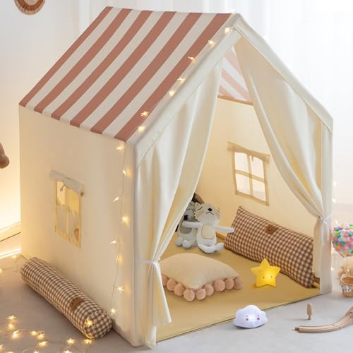 Kids Play Tent, Toddler Tent Playhouse for Kids Indoor & Outdoor, Play Tent for Boys & Girls, 47"x40"x52" Tent for Kids with Window, Star Lights, Colored Flags and Carry Bag (Stripe) | Amazon (US)