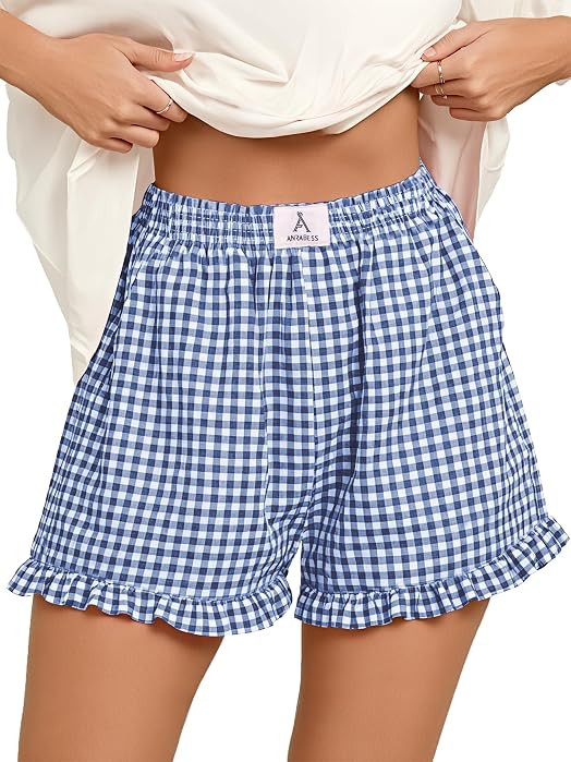 ANRABESS Womens Gingham Striped Boxer Shorts | Amazon (US)