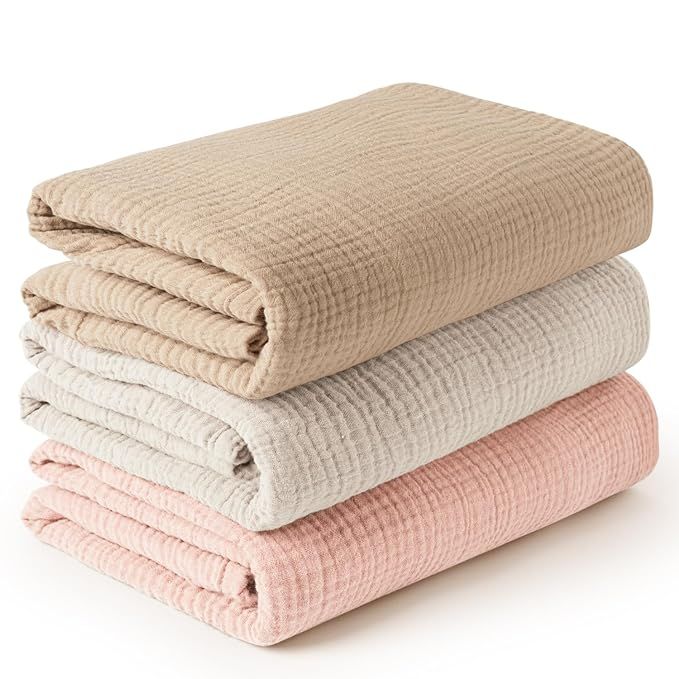Konssy 3 Pack Muslin Swaddle Blankets for Unisex, Newborn Receiving Blanket, Large 47 x 47 inches... | Amazon (US)