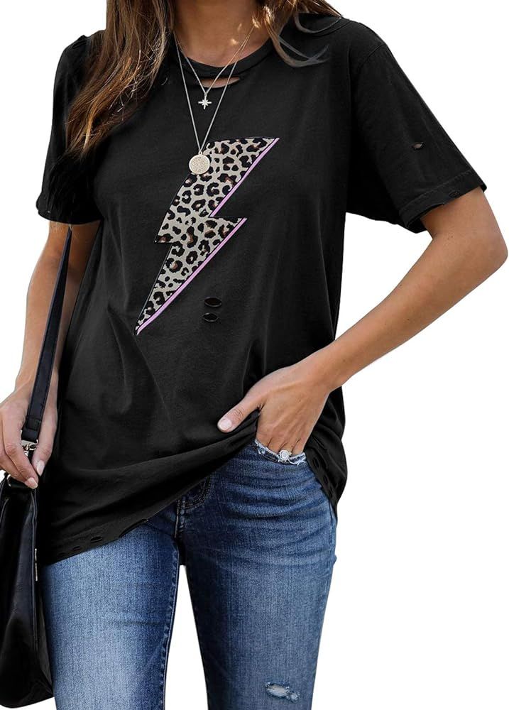 Aleumdr Women's Short Sleeve Crew Neck T Shirts Color Block Tops with Pocket S-XXL | Amazon (US)