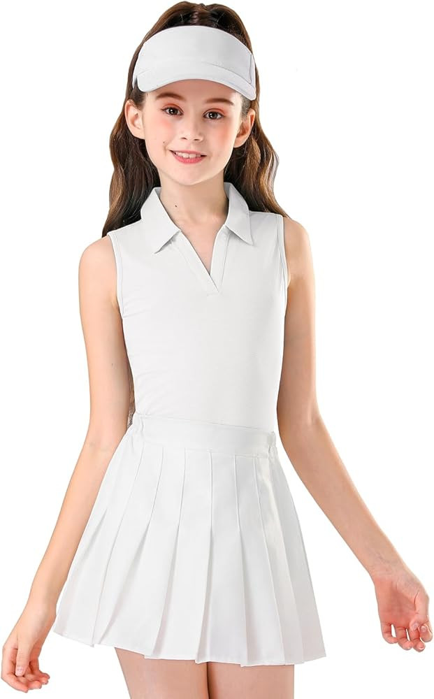 Soneven Girls' Sleeveless Polo Shirts V Neck Golf Tennis T-Shirts Collared Tank Tops for 5-14 Yea... | Amazon (US)