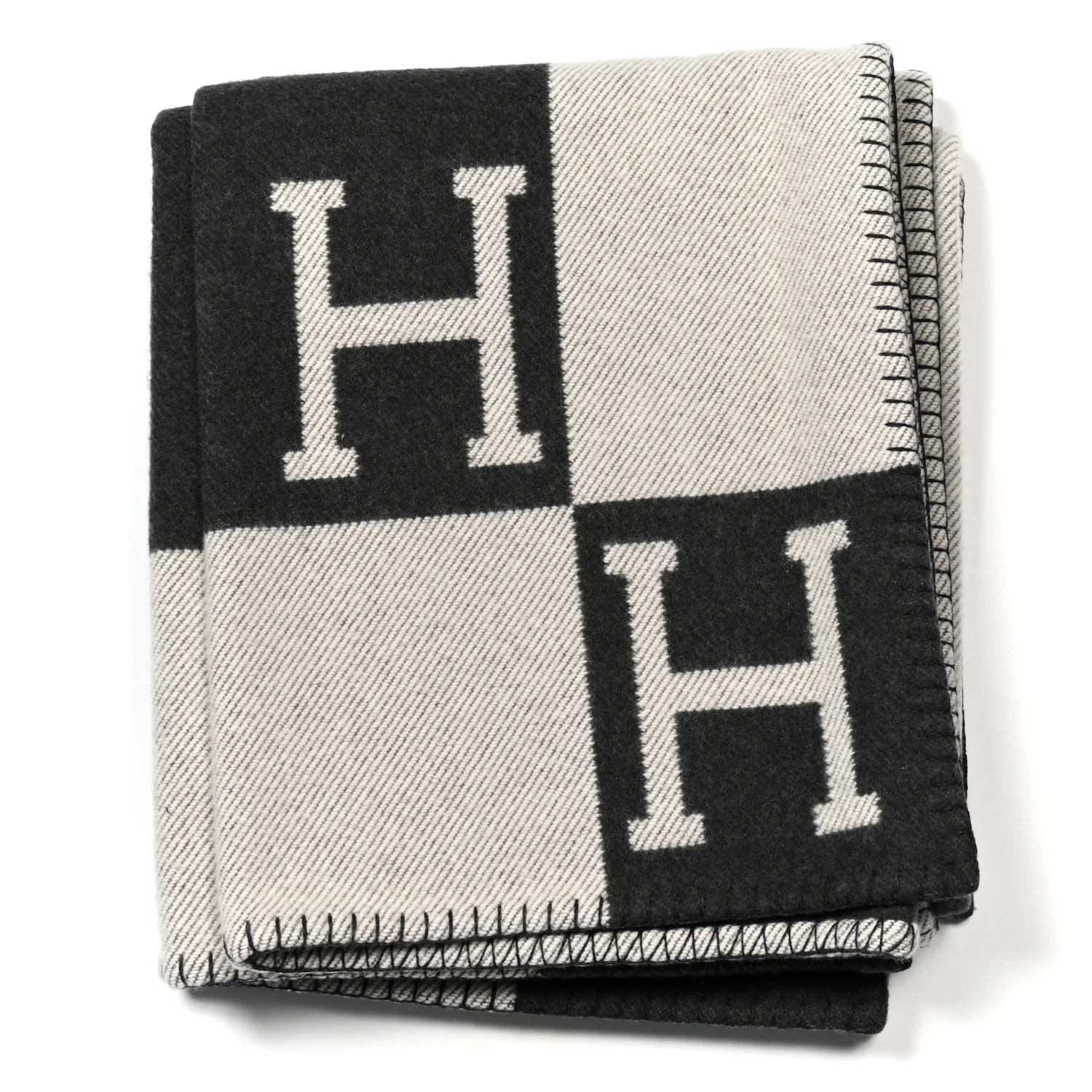 Wool Cashmere Avalon Blanket Ecru Gris Fonce | FASHIONPHILE (US)