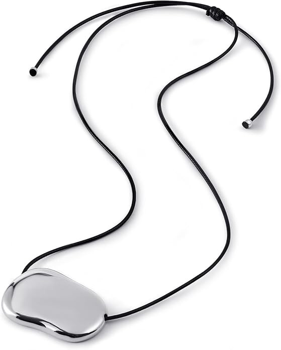 Chunky Gold Pebble Pendant Necklace for Women, Minimalist Charm on Adjustable Black Cord, Stateme... | Amazon (US)