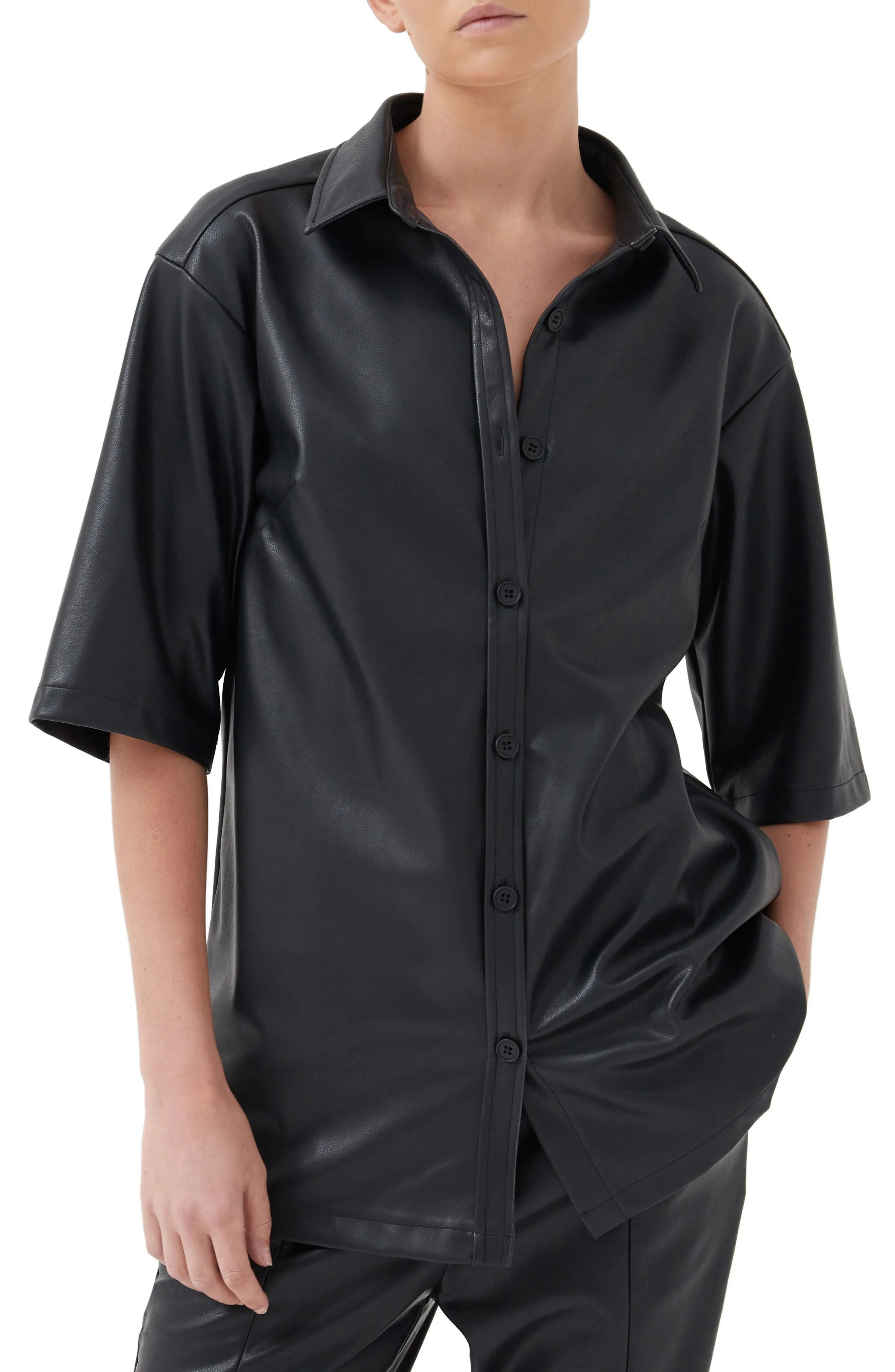 Women's 4Th & Reckless Violette Faux Leather Shirt, Size Large - Black | Nordstrom