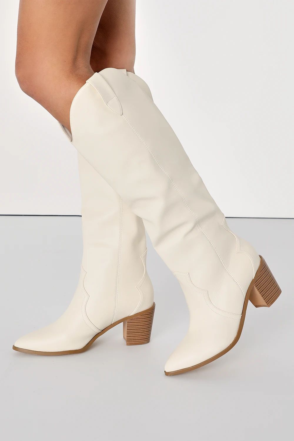 Ramona White Pointed-Toe Knee-High Western Boots | Lulus